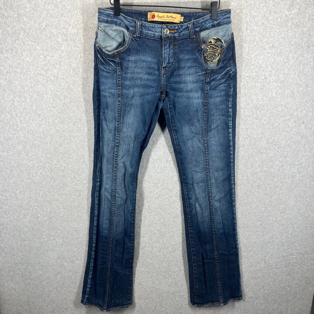 Apple Bottoms Jeans‎ Womens 7/8 Blue 90s Y2K Medallion Embellished Flare EUC